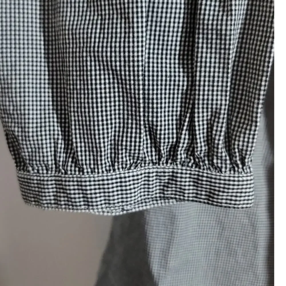 J Crew Penny Peasant Gingham Square Neck 3/4 Sleeve Top Black White XS